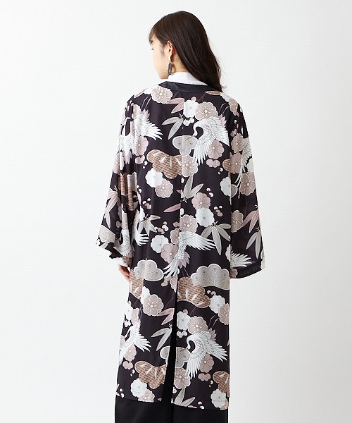楽天市場 公式 ふりふ オヨメ 小梅 着物ガウン大正ロマン 和柄 オリジナル ワンピース ドレス ガウン 着物 キモノ 着物風 総柄 レディース ネック 花柄 鶴 桜 梅 小梅 きれいめ 美人 美容 春夏 カジュアル 大人女子 和風 レトロ モダン Furifu ふりふ 楽天市場店