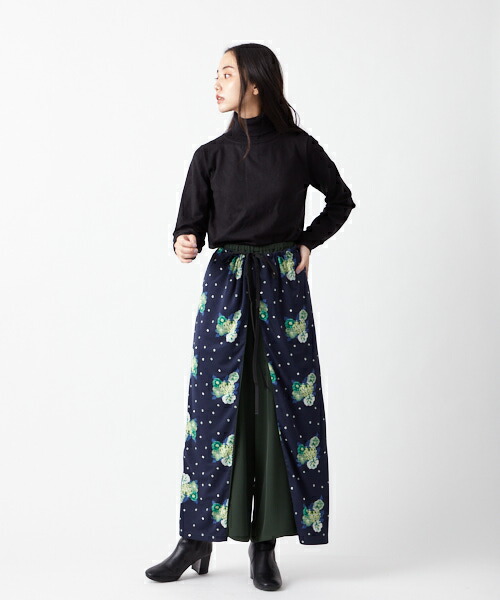 飴椿前結びパンツふりふ 和柄 ワンピース レディース ワンピ ロングワンピ ロング丈 半袖 5分袖 春夏 カシュクール レトロ モダン 椿 つばき カメリア Japan 和 日本 代 30代 40代 フェミニン ガーリー 着物風 ルームウェア イージーウェア Webw Dev