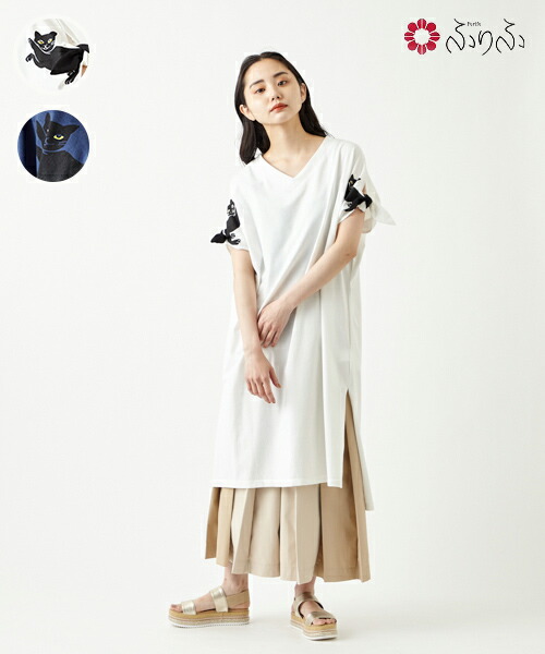 鳥 猫 大人女子 オリジナル モダン 人気モチーフ 和柄 ワンピース 猫の恩返しtシャツワンピースふりふオリジナル 椿 レディース 個性的 ロングワンピ ワンピ ワンピース ロング丈 半袖 5分袖 春夏 カシュクール スカート付き 大人女子 レトロ モダン 猫 ねこ ネコ Furifu