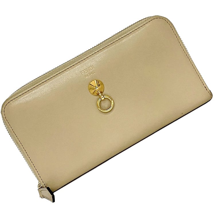 美品　フェンディ　エフイズ　長財布　F 金具　ロゴ　ベージュ　フラップ 楽天市場】【送料無料】 フェンディ 二つ折り 長財布 ベージュ