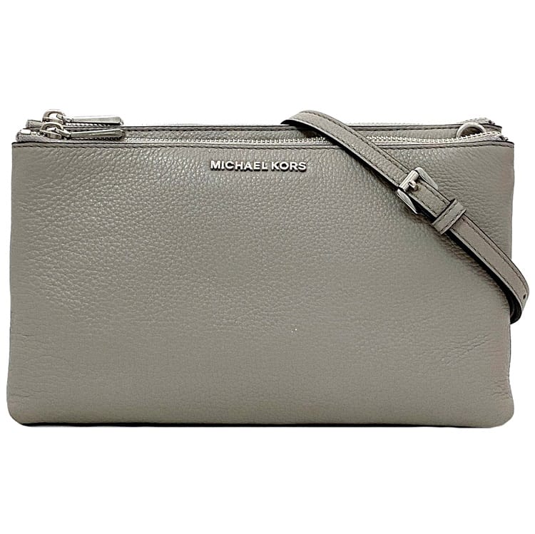 【送料無料】 マイケルコース ショルダーバッグ ec-21051 グレー 32S7SAFC3L タグ付 レザー 中古 MICHAEL KORS 肩掛け ショルダーウォレット ファスナー シンプル ロゴ 革 灰色 女性 レディース 通勤 通学 薄い コンパクト 小さい お洒落 高級感 上品 ブランド 本物 鑑定済み