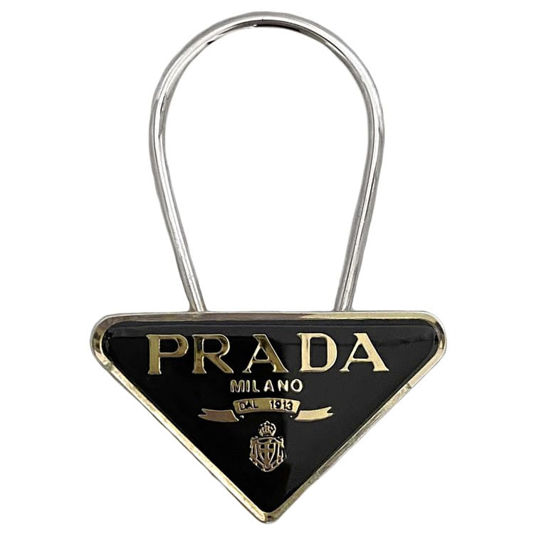 【美品✨】プラダ キーリング キーリング付 キーホルダー トライアングル 黒 金 PRADA - □中古□ プラダ キーリング キーホルダー