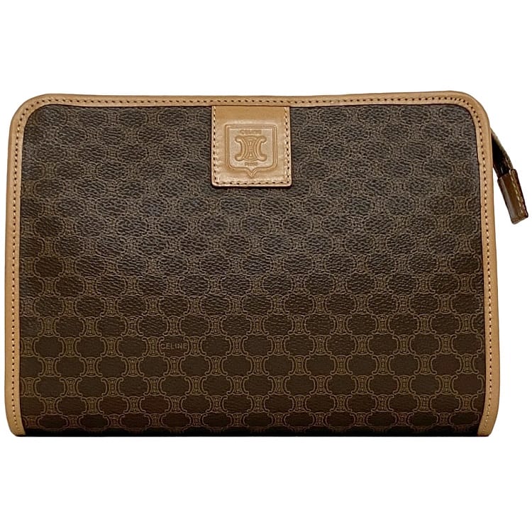 セリーヌ クラッチバッグ ブラウン マカダム ec-20280 セカンドバッグ ポーチ PVC レザー 中古 CELINE ロゴ 小物入れ ヴィンテージ ファスナー 定番 人気 レディース 革 シンプル レトロ コンパクト 小さめ 総柄 クラッチ 高級感 上品 ブランド 本物 鑑定済み f-21553-1.jpg