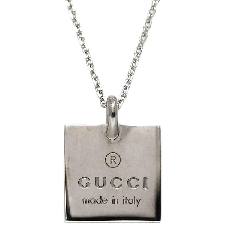 【送料無料】 グッチ スクエア ロゴ プレート ネックレス ec-22785 シルバー 新品仕上げ済み Ag 925 Sランク GUCCI 刻印 シンプル ジュエリー ロゴ 定番 人気 アクセサリー 女性 レディース お洒落 エレガント プレゼント ギフト 贈り物 高級感 上品 ブランド 本物 鑑定済み