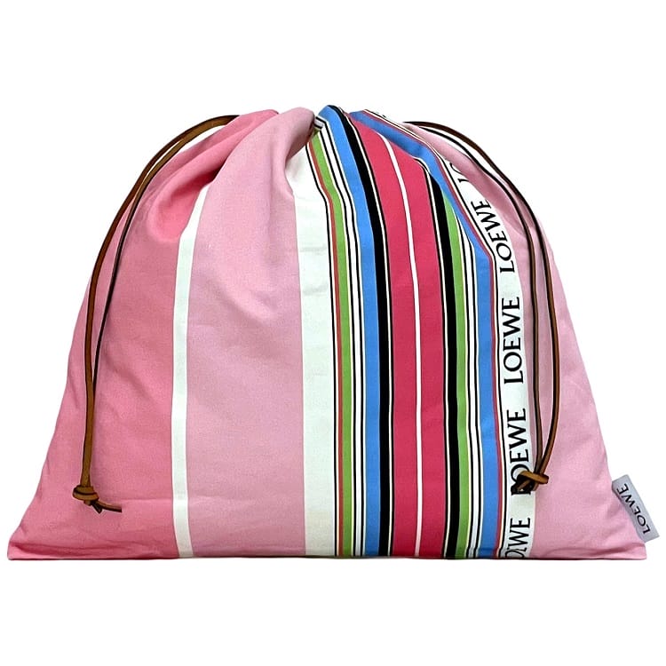 LOEWE ストライプ 巾着袋 ピンク　ロエベ ロエベ 巾着 バッグ ec-22948 ピンク ストライプ 美品 ラージ