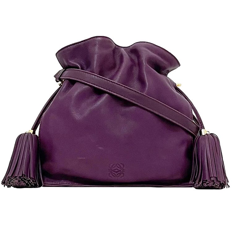 ロエベ ショルダーバッグ フラメンコ ec-23055 パープル ２way ナッパ レザー 中古 011111 LOEWE 巾着バッグ 紫 タッセル 軽い 肩掛け クロスボディ 巾着 ソフトレザー レディース ヴィンテージ 斜め掛け ブランド 本物 鑑定済み ec-23055-1.jpg