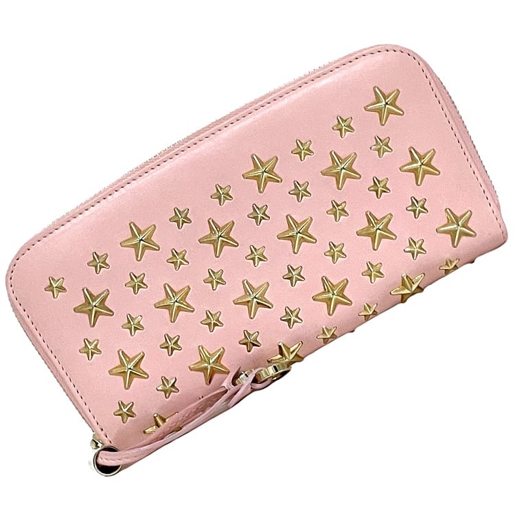 【送料無料】 ジミーチュウ ラウンドファスナー 長財布 ec-23089 ピンク フィリパ 財布 美品 レザー 中古 JIMMY CHOO 星 スタッズ ファスナー 本革 箱付き レディース 定番 人気 革 スタースタッズ ヴィンテージ ロング ウォレット ブランド 本物 鑑定済み｜フリマハイクラス店