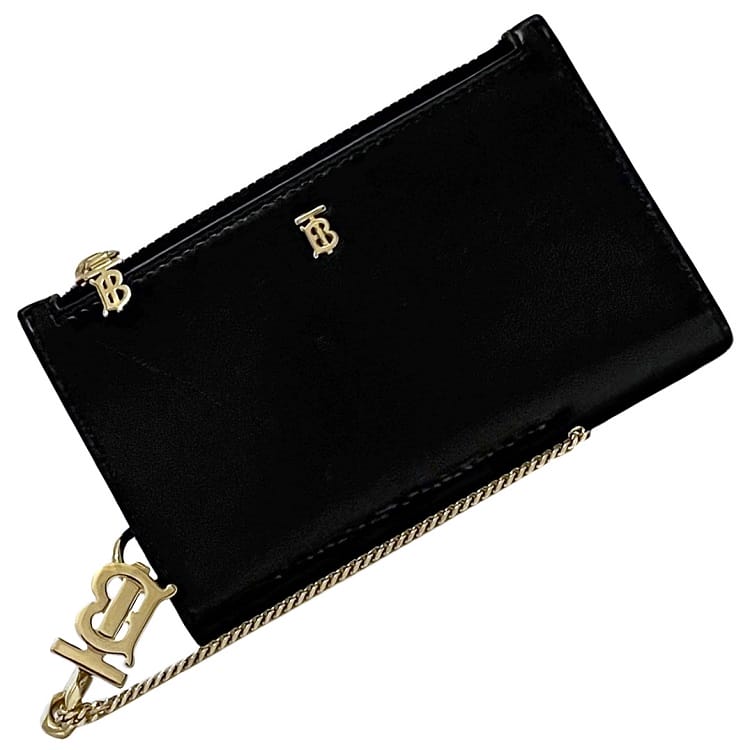 【送料無料】 バーバリー コインケース ec-23094 ブラック 8014938 美品 財布 レザー 中古 BURBERRY ロゴチェーン 黒 二つ折り 財布 ロゴ ホック ファスナー コンパクト チェーン ストラップ付 ウォレット 小銭入れ 本革 レディース メンズ シンプル ブランド 本物 鑑定済み