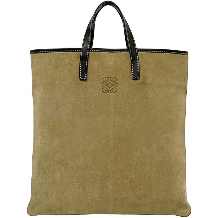 【送料無料】 ロエベ トートバッグ ec-23290 ベージュ ブラウン アナグラム 美品 スエード レザー 中古 L19 LOEWE ハンドバッグ ロゴ ワンポイント 薄型 ヴィンテージ メンズ レディース ロゴトート シンプル 定番 人気 スエードレザー ロゴ刻印 ブランド 本物 鑑定済み