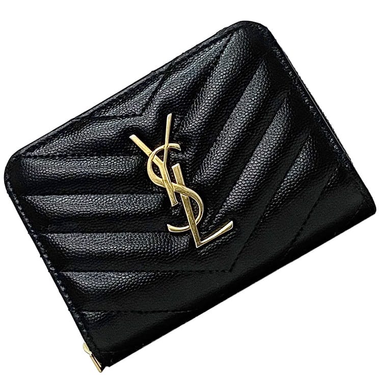 極美品✨サンローラン 折り財布 キャビアスキン YSLロゴ レザー グレー SAINT LAURENT サンローラン 三つ折り財布 YSLライン オリガミ