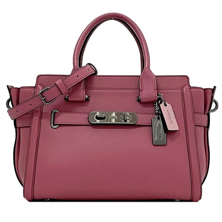 【送料無料】 コーチ 2way バッグ スワッガー 27 f-23537 ピンク 55496 美品 レザー 中古 COACH ショルダーバッグ クロスボディ ハンドバッグ チャーム付 定番 人気 革 通勤 通学 仕事 ビジネス 鞄 レディース お洒落 シンプル エレガント 高級感 ブランド 本物 鑑定済み|フリマハイクラス店
