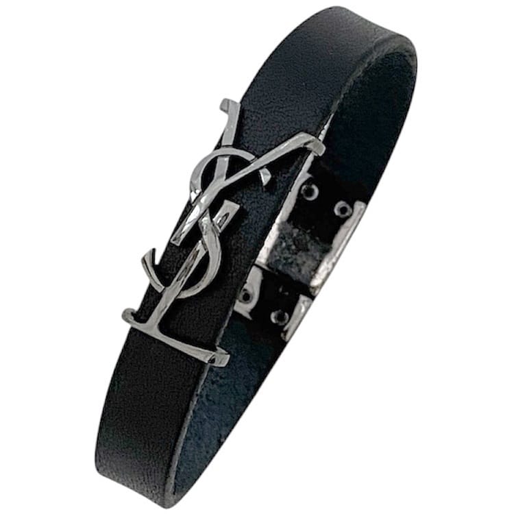 【送料無料】 サンローラン ブレスレット ec-23725 ブラック カサンドラ 美品 レザー 中古 SAINT LAURENT PARIS YSL 黒 ロゴ ブレス アクセサリー ロゴ金具 シルバー金具 メンズ レディース 男女兼用 シンプル 本革 革ブレス YSL金具 定番 人気 腕輪 ブランド 本物 鑑定済み