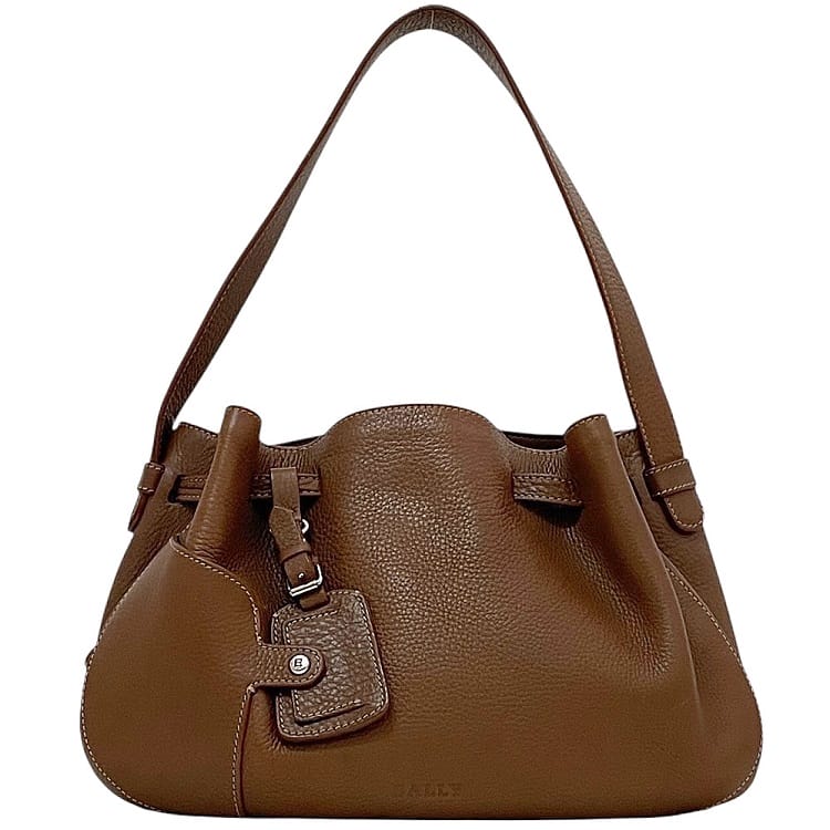 【送料無料】 バリー ワンショルダー バッグ ec-23781 ブラウン 美品 レザー 中古 GG-DE ENDERE BALLY 巾着 茶色 肩掛け マグネット 巾着バッグ レディース 女性 定番 人気 シンプル 鞄 革バッグ セミショルダーバッグ ネームタグ付き ブランド 本物 鑑定済み
