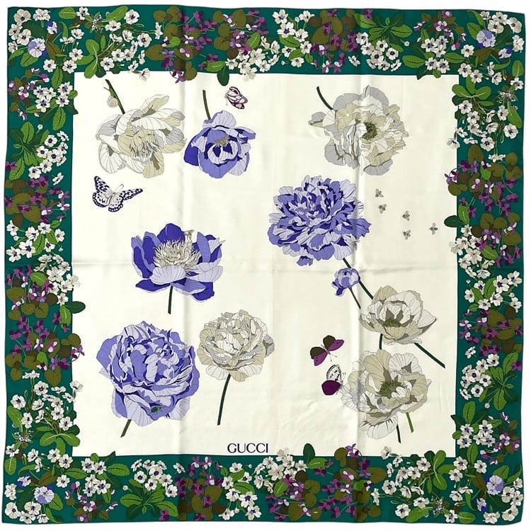 【Gucci】花柄スカーフ ネイビー 楽天市場】グッチ 大判 スカーフ 花柄 ロゴ 花束 フローラ