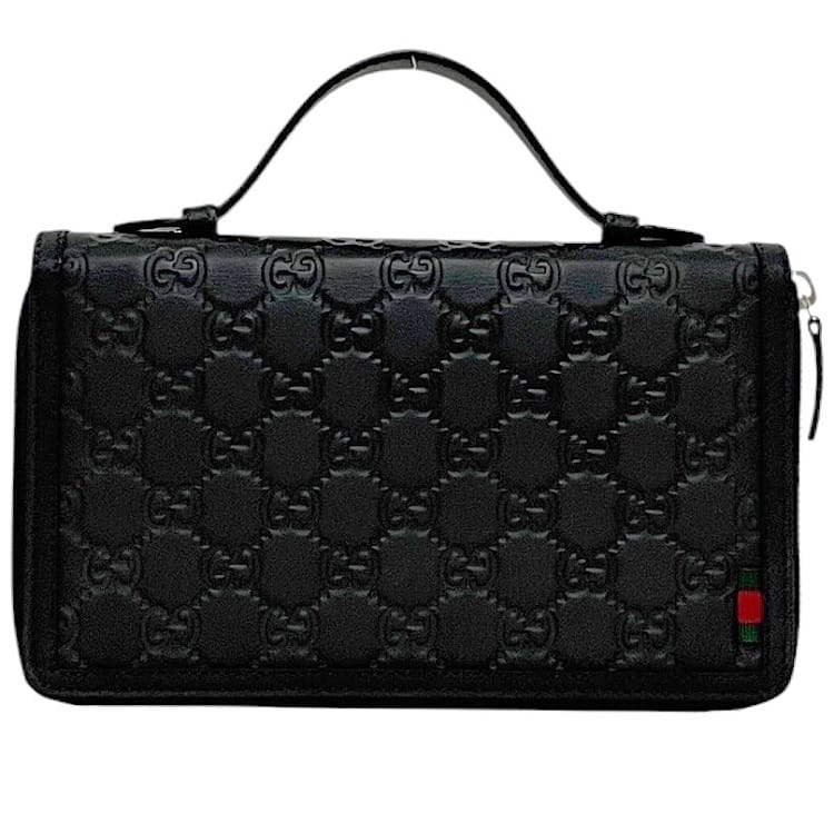 極美品 GUCCI シマレザー ポーチ ファスナー マイクロGG ブラック 黒 グッチマイクログッチシマ アウトレット 黒 レディース