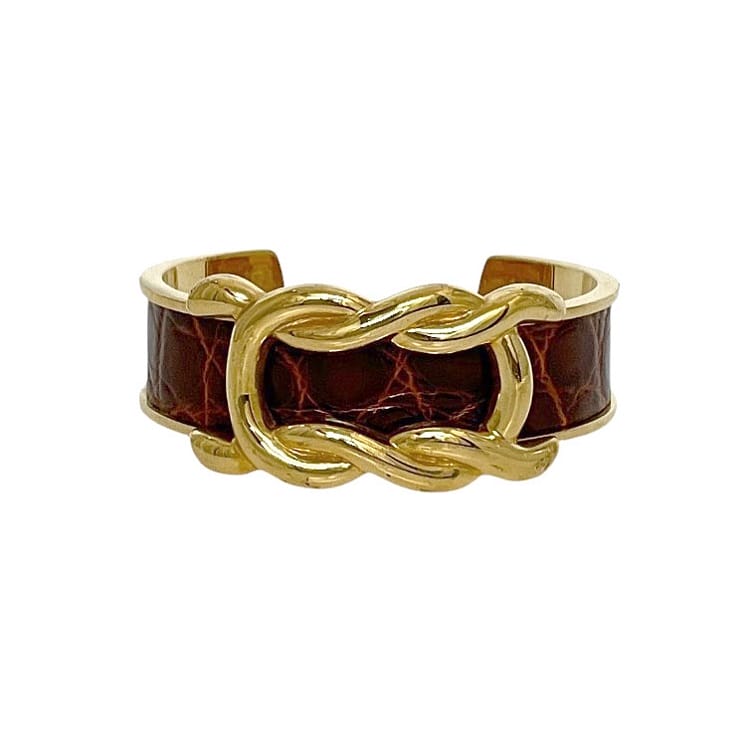 【送料無料】 エルメス バングル f-24090 ゴールド ブラウン 美品 GP クロコ 中古 HERMES アクセサリー ブレス ブレスレット ヴィンテージ メンズ レディース 男女兼用 定番 人気 アクセサリー ジュエリー 金色 茶色 クロコレザー オシャレ 腕輪 ブランド 本物 鑑定済み