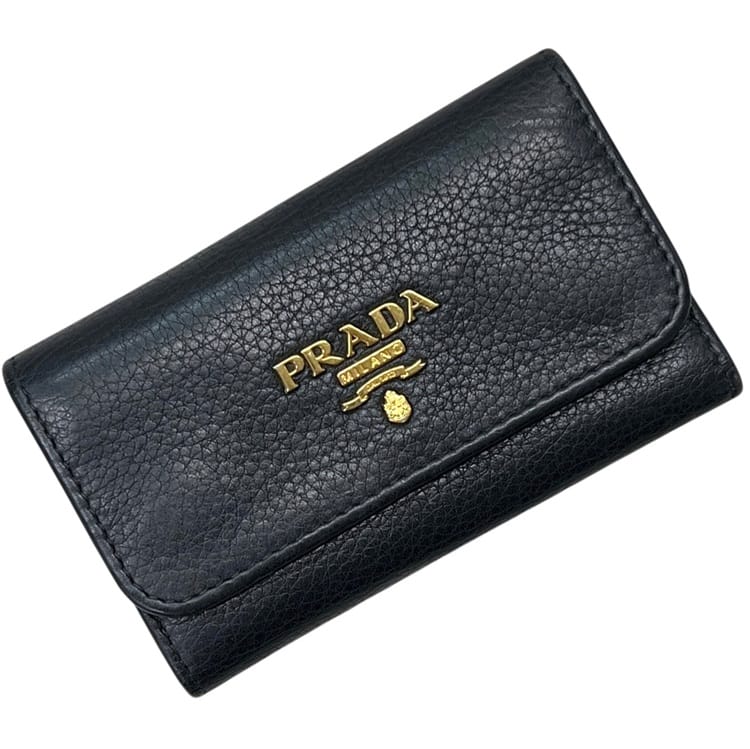 【送料無料】 プラダ 6連 キーケース ec-25203 ブラック NERO 1PG222 美品 レザー 中古 62 E PRADA ロゴ金具 黒 ホック 鍵 ホルダー ゴールド金具 定番 人気 シンプル キーホルダー 革 メンズ レディース 男女兼用 6ホック 鍵入れ ホック式 ブランド 本物 鑑定済み