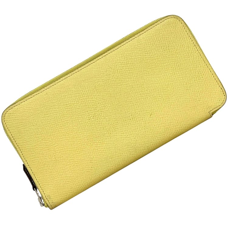 【貨物輸送無料】 エルメス ラウンドジッパー 長紙入れ アザップ シルクイン f-25346 黄色 美品 紙入れ なめし革 中古 Ｘ目じるし HERMES ジッパー 黄味がかった ロング ウォレット 本革 檸檬黄色 淡彩黄色 レディース メンズ 男女兼用 定番 一般受け ブランド名 本物 位置づける済み