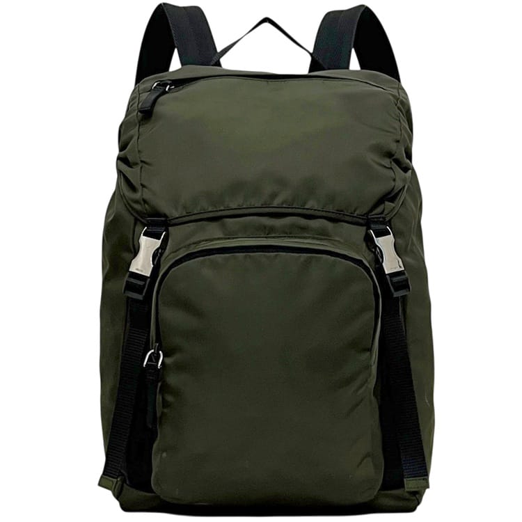 プラダ うしろ側容器に並べる 背嚢 カーキ緑であること MIMETICO テスート MONTAGN V135 美品 ナイロン なめし革 中古 164 PRADA