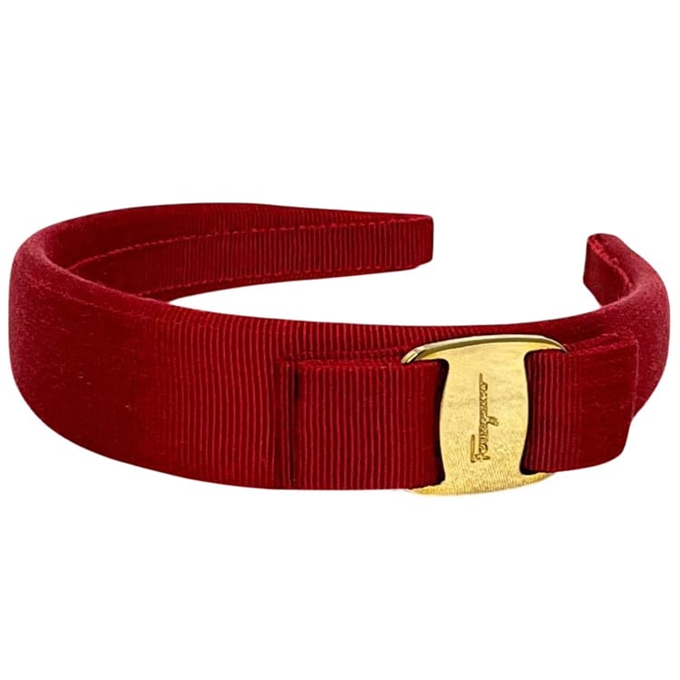 サルヴァトーレ フェラガモ カチューシャ レッド 赤 ヴァラ 美品 リボン キャンバス 中古 Salvatore Ferragamo｜フリマハイクラス店