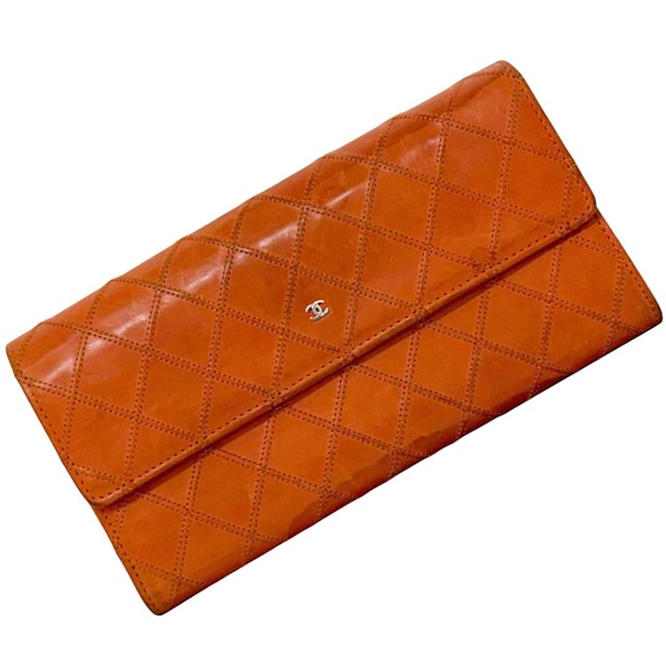 シャネル 二つ折り 長財布 オレンジ ビコローレ 財布 ココマーク レザー 中古 16番台 CHANEL|フリマハイクラス店