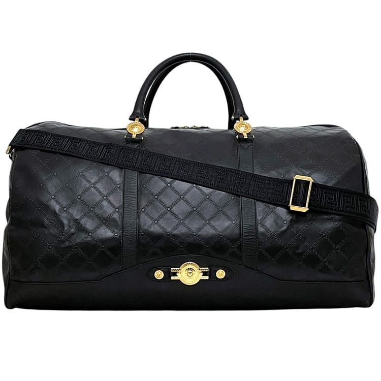 ジャンニ ヴェルサーチ ２way ボストンバッグ 黒いこと 黒 美品 旅する鞄 なめし革 中古 GIANNI VERSACE