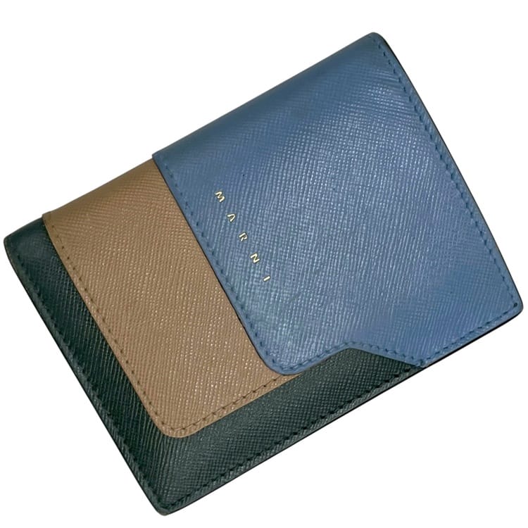 マルニ 二つ折り 財布 ブルー グリーン ベージュ PFMOQ14U13LV520 折り財布 レザー 中古 MARNI|フリマハイクラス店