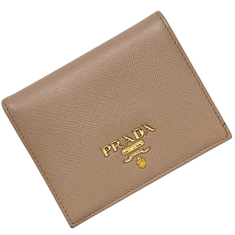 プラダ 二つ折り 紙入れ ベージュ CIPRIA 1MV204 美品 サフィアーノ なめし革 中古 181 PRADA