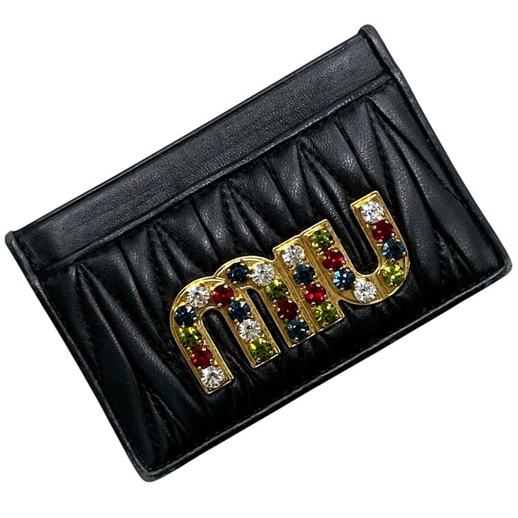 ミュウミュウ 歌留多容れもの 黒いこと 黒 マテラッセ 美品 なめし革 中古 157A miu miu
