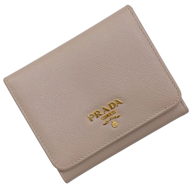 プラダ 三つ折り 札入れ ベージュ CAMMEO 1M0676 美品 サフィアーノ なめし革 中古 164 PRADA