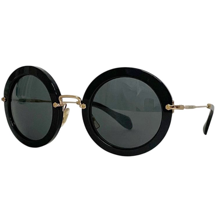 ミュウミュウ 黒眼鏡 黒いこと SMU 13N ラウンド 美品 可塑性物質 金属元素 中古 miu miu