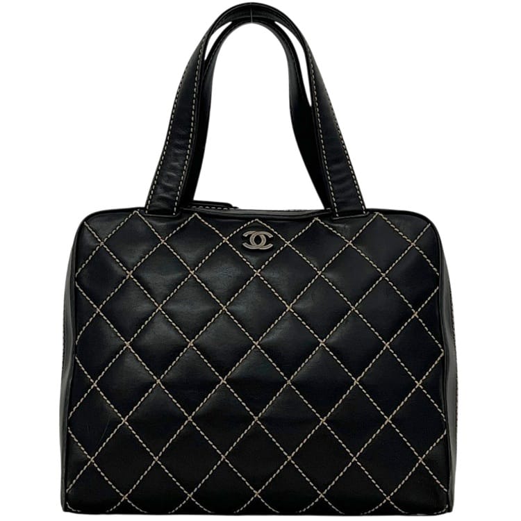シャネル ハンドバッグ ブラック 黒 ワイルドステッチ A14693 美品 トートバッグ ラムスキン 中古 6808573 CHANEL ココマーク ステッチ ファスナー｜フリマハイクラス店
