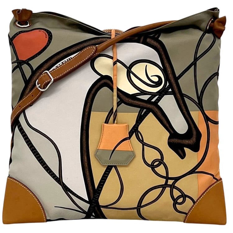 エルメス ショルダーバッグ シルキーシティ PM グレー ベージュ ポーチ付 美品 レザー シルク 100% 中古 □Q刻印 HERMES 肩掛け クロスボディ|フリマハイクラス店