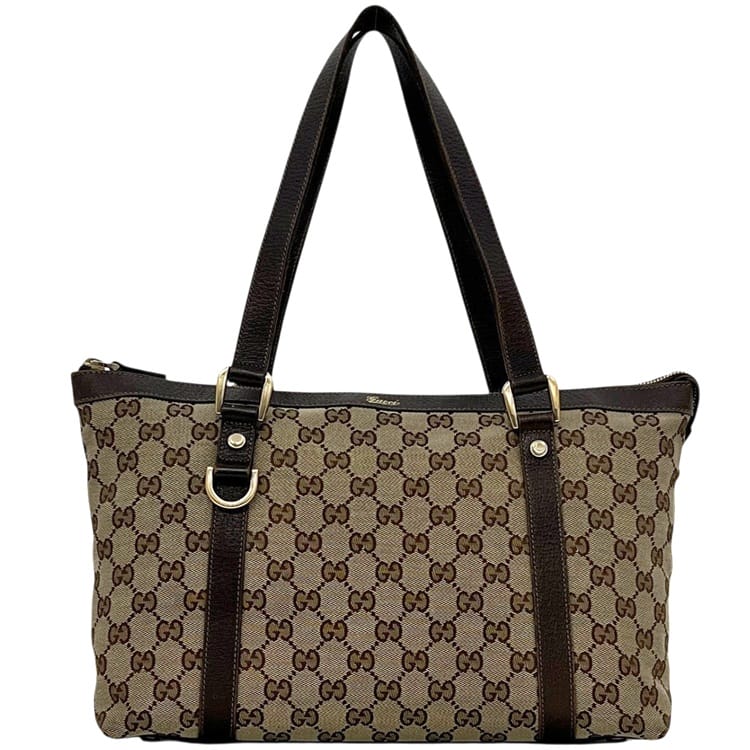 グッチ トートバッグ 141470 02026 GUCCI GGキャンバス レザー ベージュ ブラウン 茶色 GG 中古 レディース｜フリマハイクラス店