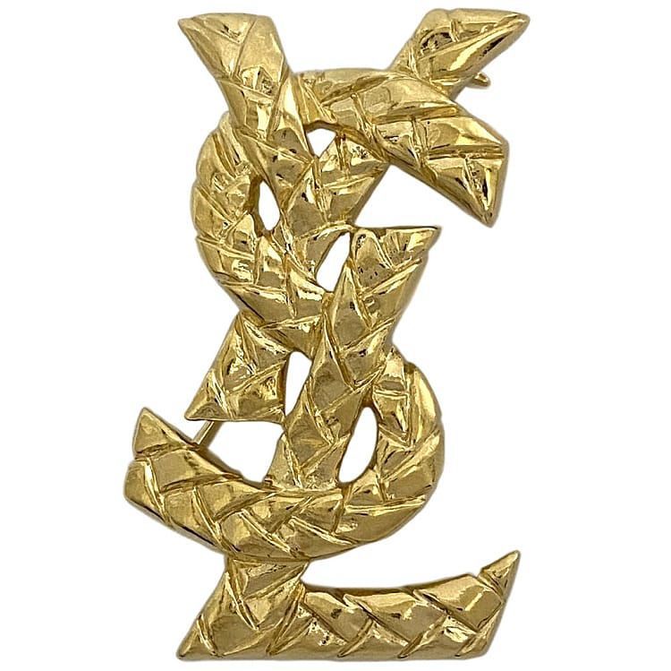 イヴサンローラン［ピンブローチ］ラインストーン　カサンドラロゴ　YSL　ゴールド イヴ・サンローラン YVES SAINT LAURENT YSLロゴ ラインストーン