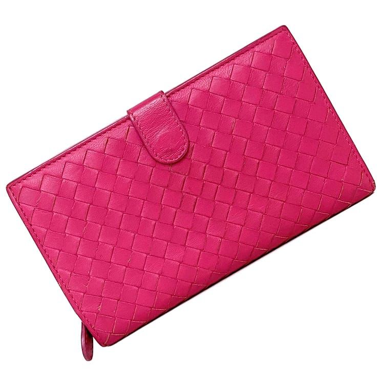 【BIGお買い物ラリー★30%OFFセール中】ボッテガヴェネタ BOTTEGAVENETA 二つ折り財布イントレチャート ピンク レディース 中古 f-19457-1.jpg