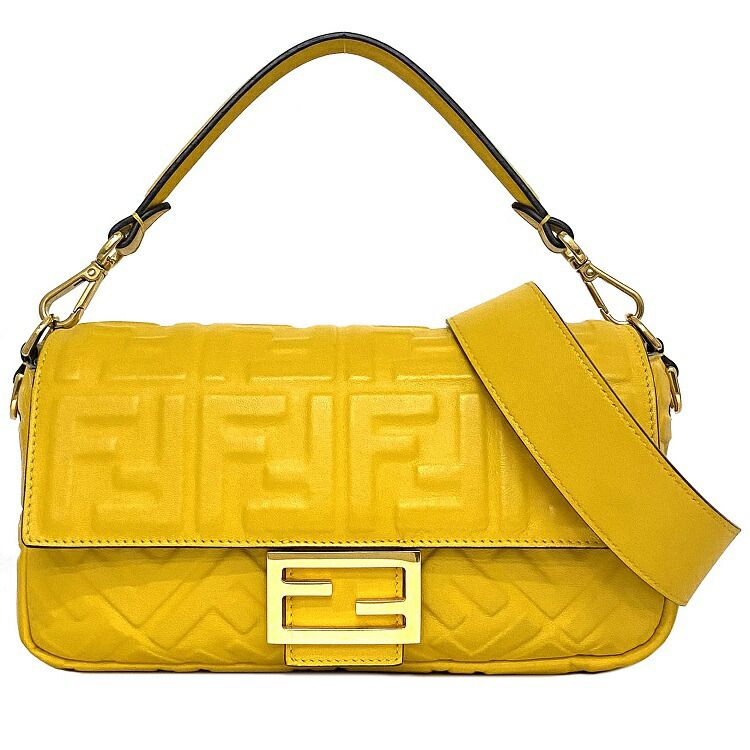 フェンディ ２way マンマ 井戸釣瓶 御徒面子 黄色  8BR600 美品 下げ翼 なめし革 中古 FENDI FF ロゴタイプ ハンドバック 革 エン元締め 革 太肩先 本革 ショルダーバッグ 黄味がかった ゴールド金具 虚蝉肩先 ヴィンテージ 曲がった掛け 肩かけ ブランド名 本物 位置づける済
