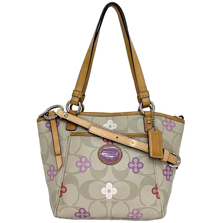 美品★保存袋付　2way　コーチ　PVC 自立型　シグネチャー　3室　ブラウン 楽天市場】K COACH F34615 PVC シグネチャー 2WAYショルダー