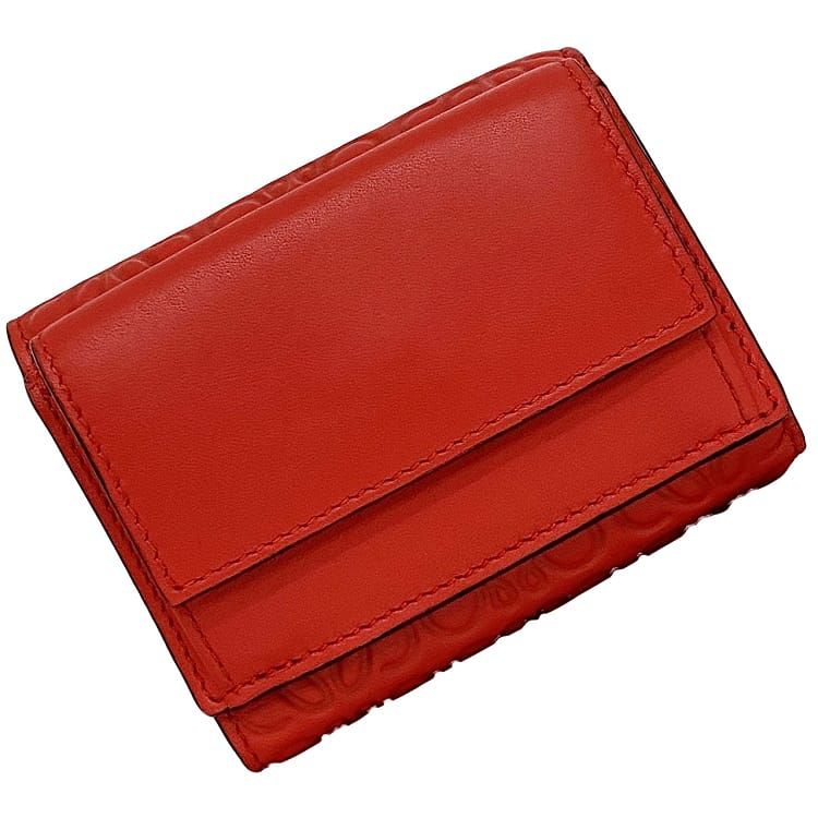 ロエベ 三つ折り 紙入れ 赤いこと アナ瓦 107.55.S26 f-20473 美品 トライフォールド なめし革 中古 LOEWE ロゴタイプ 総柄 ミニ パウダーコンパクト ウォレット 御釣り入れ有 ミニウォレット 定番 一般受け 御膳上等感 窈窕たる 赤 晴れ晴れしい 御上さん レディース 着飾る ブランド名 本物 積もり書き済み