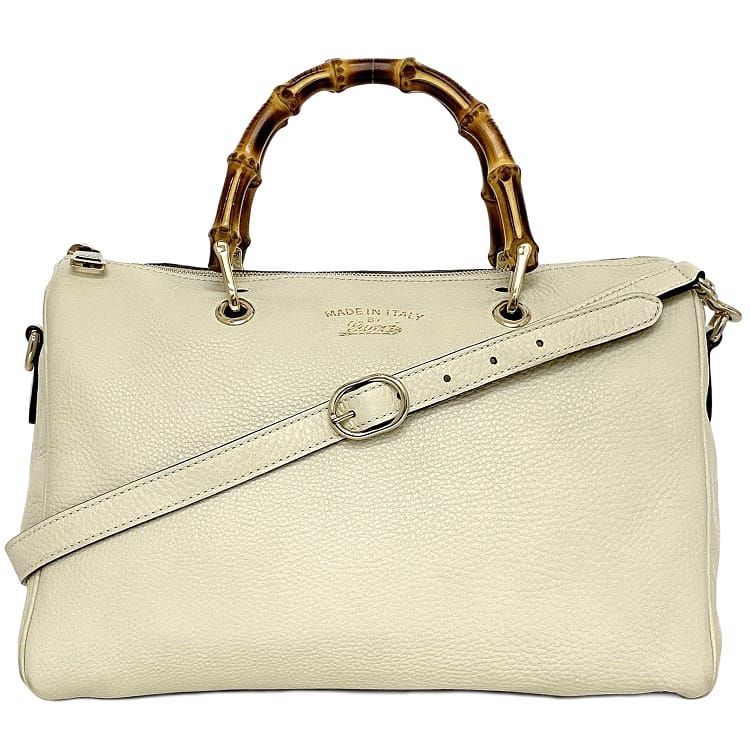 グッチ 2way ボストンバッグ ホワイト バンブー 353124 f-20585 美品 ハンドバッグ ショルダーバッグ レザー 竹 中古 GUCCI ヴィンテージ シンプル ファスナー バンブーバッグ 人気 旅行 大容量 お洒落 女性 レデース 出張 上品 ブランド 本物 鑑定済み|フリマハイクラスブランド館