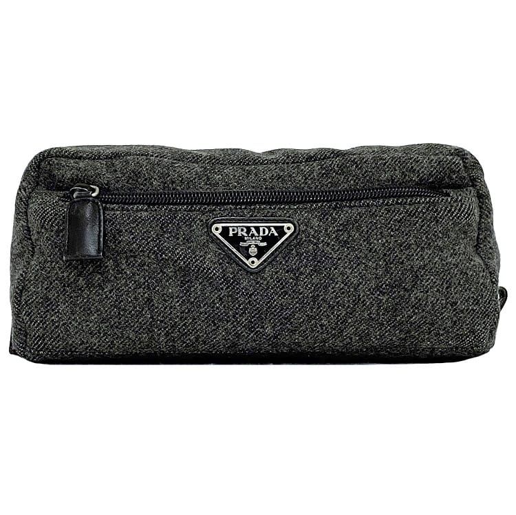 プラダ 車寄せ 薄墨色 テスート ec-20627 美品 小入れもの ツィード 羊毛 ナイロン 中古 PRADA ３角形 一皿 ヴィンテージ チャック ロゴタイプ 定番 一般受け お上さん レディース メンズ 分かりやすい 着飾る 薄墨色 ワンポイント 雅びやか ブランド名 本物 価値付ける済み