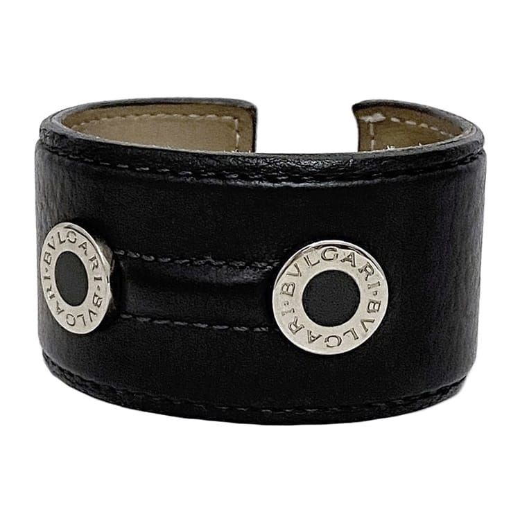 ブルガリ バングル ec-21047 ブラック ブルガリブルガリ 美品 レザー 中古 BVLGARI アクセサリー ロゴ コイル 定番 人気 女性 レディース 革 黒 シンプル お洒落 カジュアル 太め ブランドアクセ 小物 エレガント ファッション 高級感 ブランド 本物 鑑定済み