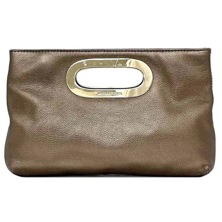 マイケルコース クラッチバッグ ec-21336 ブラウンゴールド 美品 ハンドバッグ レザー 中古 MICHAEL KORS マグネット ミニバッグ シンプル 定番 人気 レディース コンパクト 小さい ミニ 革 鞄 バッグ クラッチ お洒落 ゴールド 高級感 ブランド 本物 鑑定済み