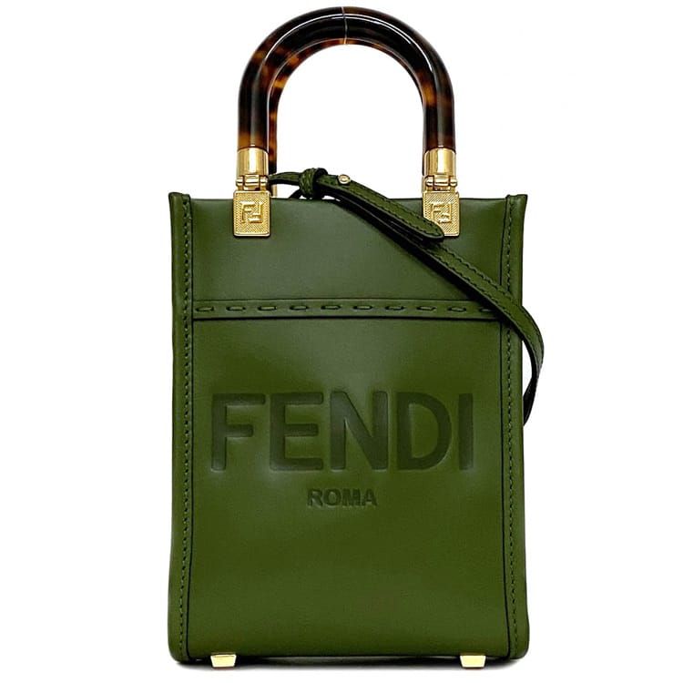フェンディ 2way 御徒面子 太陽光線 ショッパー f-21527 カーキ緑であること べっ甲柄 8BS051 美品 なめし革 中古 FENDI ロゴタイプ ショルダーバッグ とっ始め手持ち部分 ミニ御徒面子 ミニ パウダーコンパクト 亭主もち 一般受け 定番 レディース 御前上等感 御洒落 緑 ブランド名 本物 位置づける済み