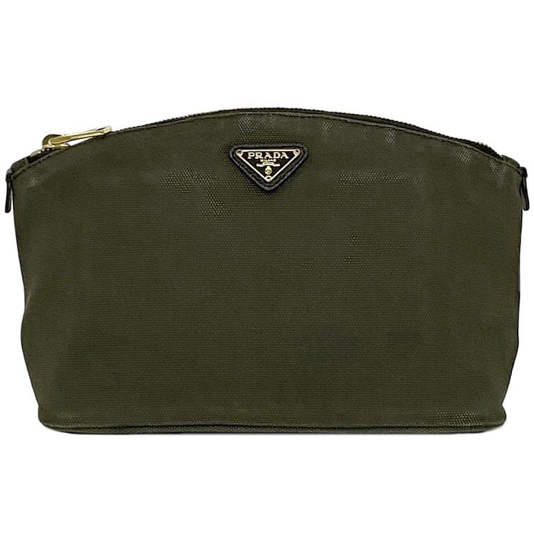 プラダ ポーチ ec-22082 カーキ カナパ 1N1857 美品 キャンバス 中古 42 PRADA ヴィンテージ ファスナー トライアングル ロゴ プレート 人気 定番 お洒落 上品 高級感 シンプル 女性 レディース 男性 メンズ ユニセックス カジュアル ブランド 本物 鑑定済み