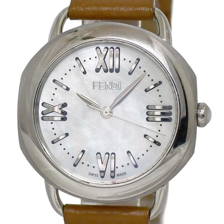 FENDI ホワイトレザー 時計 EXC+5 w/Box,Extra Bands* FENDI Selleria Quartz QZ men's