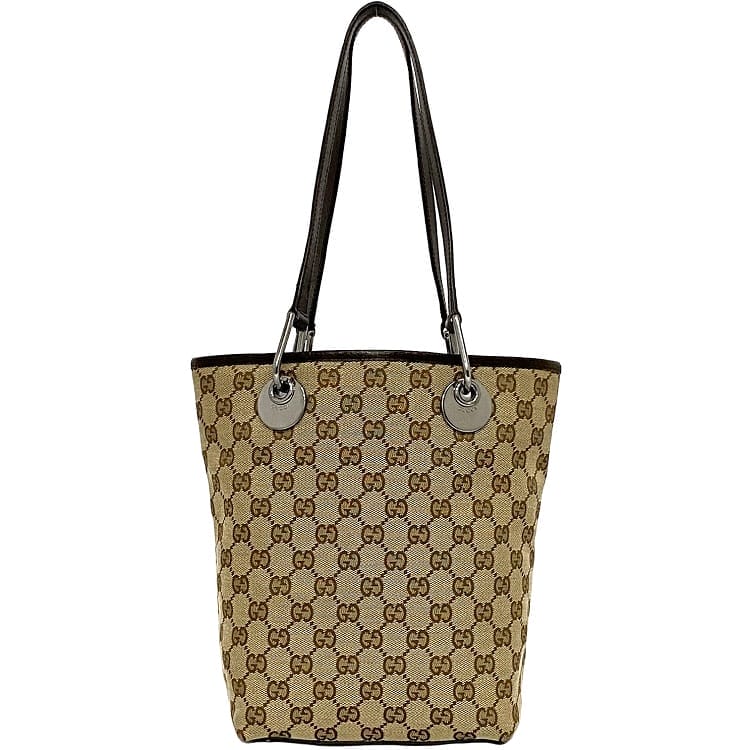 グッチ トートバッグ ec-22591 ベージュ ブラウン 120840 美品 キャンバス レザー 中古 002404 GUCCI ヴィンテージ GG ロゴ 総柄 バケット 人気 定番 お洒落 上品 高級感 女性 男性 レディース メンズ ユニセックス 茶色 カジュアル ブランド 本物 鑑定済み|フリマハイクラスブランド館