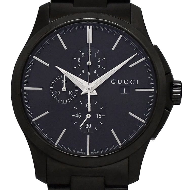グッチ 腕時計 Ｇタイムレス f-23041 ブラック 126.2 YA126274 美品 時計 SS 中古 クオーツ 1883**** GUCCI メンズ 日付 クロノ クロノグラフ 電池式 QZ 黒文字盤 アナログ 男性 スモールセコンド 箱付き デイト 動作確認済み ブランド 本物 鑑定済み