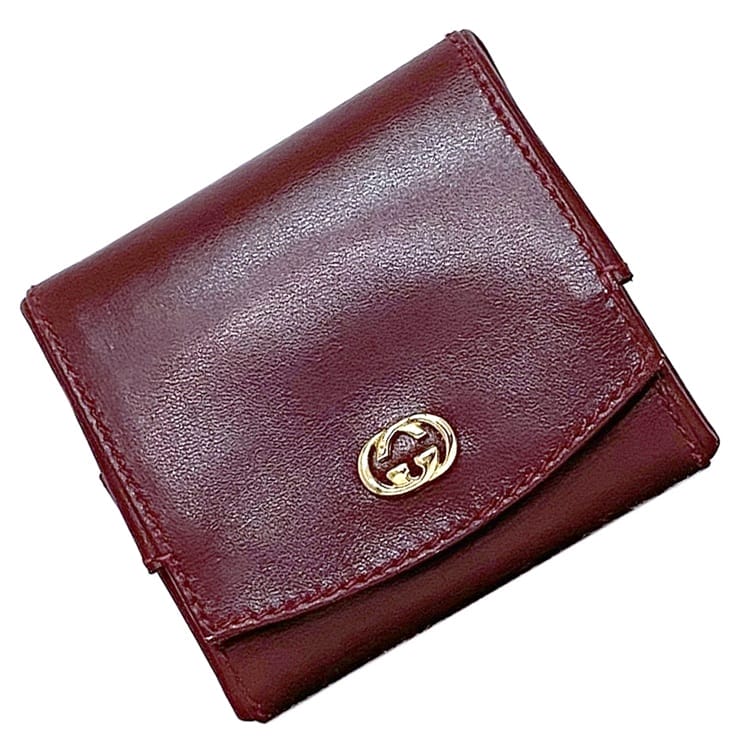 グッチ コインケース ec-23637 ボルドー インターロッキング ヒステリア 030 904 0325 小銭入れ レザー 中古 GUCCI GG ホック ミニ コンパクト ヴィンテージ 定番 人気 小さい 小銭 ケース レディース メンズ 小物 革 お洒落 シンプル ブランド 本物 鑑定済み