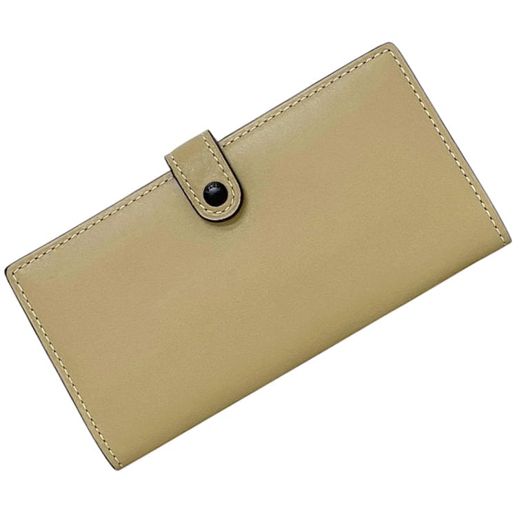 コーチ 三つ折り 長財布 ec-23718 ベージュ 57197 美品 財布 レザー 中古 1941 COACH ホック シンプル 本革 メンズ レディース 男女兼用 定番 人気 ヴィンテージ 革財布 ロング ウォレット 小銭入れ有 ナチュラル カラー 無垢 ステッチ ブランド 本物 鑑定済み